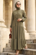 Buttoned Almond Green Modest Dress 10213CY