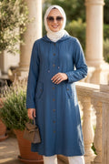 Buttoned Indigo Blue Modest Cape 15012IM