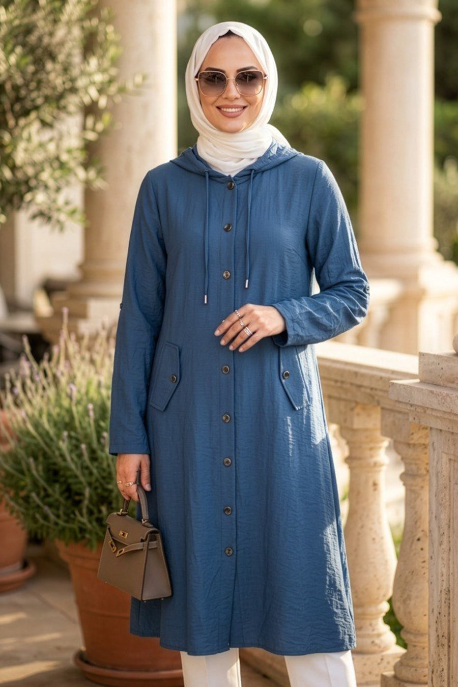 Buttoned Indigo Blue Modest Cape 15012IM