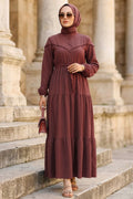 Buttoned Brown Modest Dress 10213KH