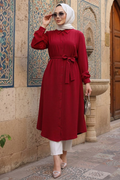 Buttoned Red Modest Tunic 32172K