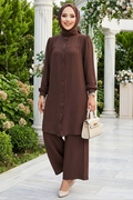 Buttoned Dark Brown Two-Piece Modest Set 12172KKH