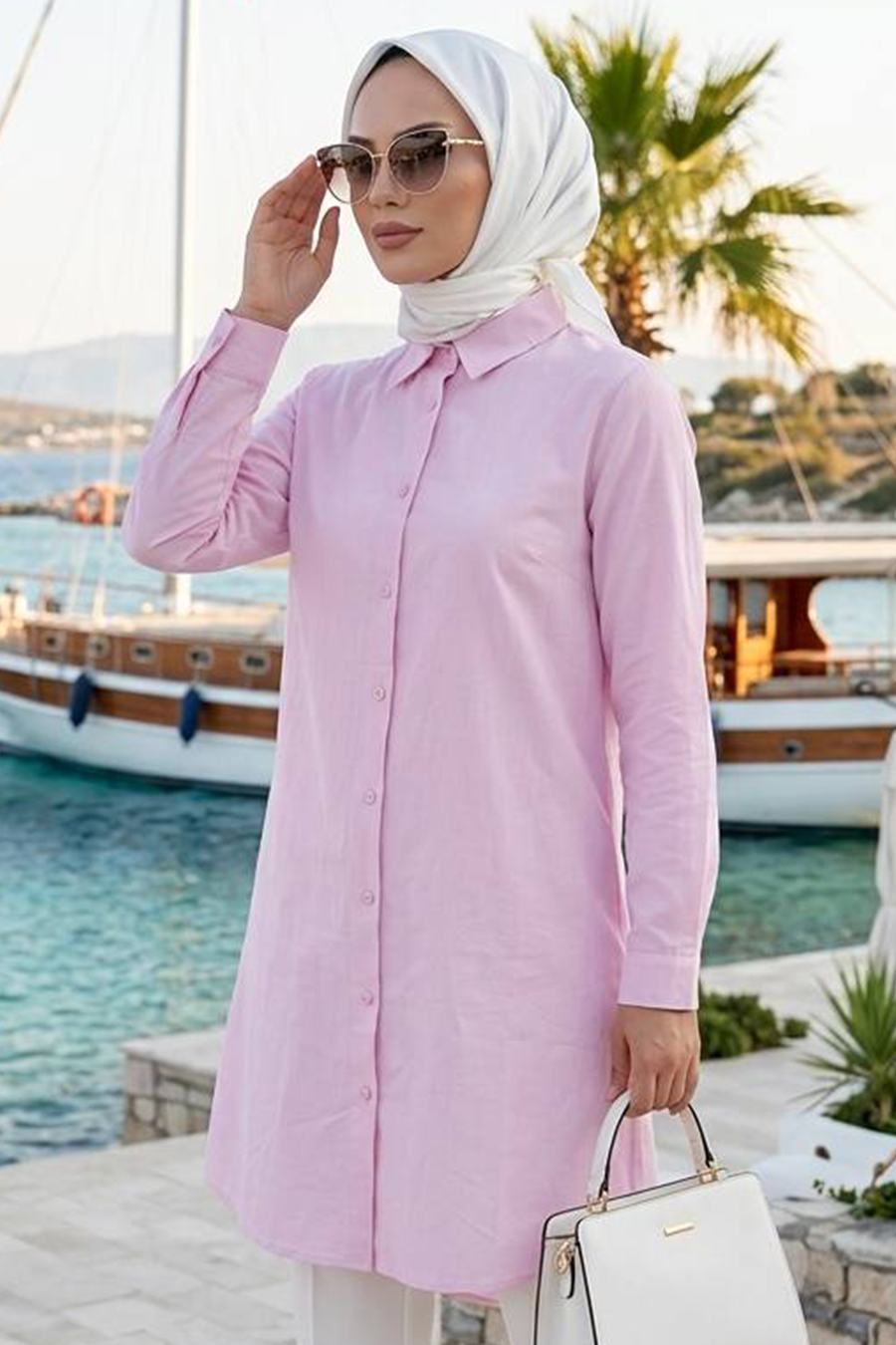 Buttoned Pink Modest Tunic 11751P