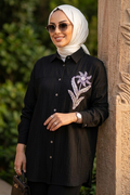 Buttoned Black Modest Shirt 10084S