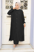 Buttoned Black Modest Two-Piece Set 19017S