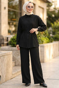 Buttoned Black Modest Two-Piece Set 20374S