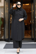 Buttoned Black Two-Piece Modest Set 44661S