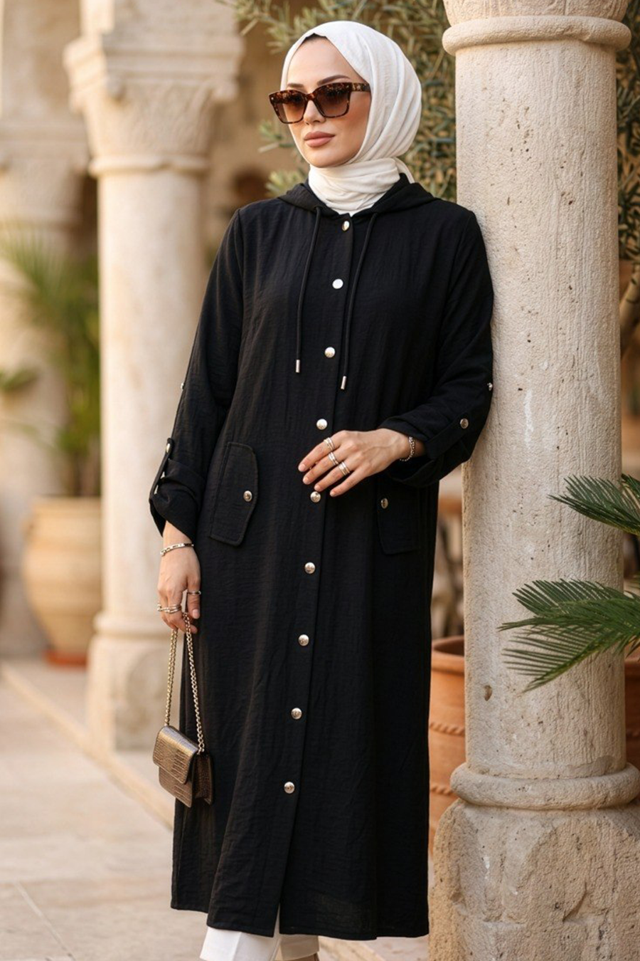 Buttoned Black Modest Cape 15012S