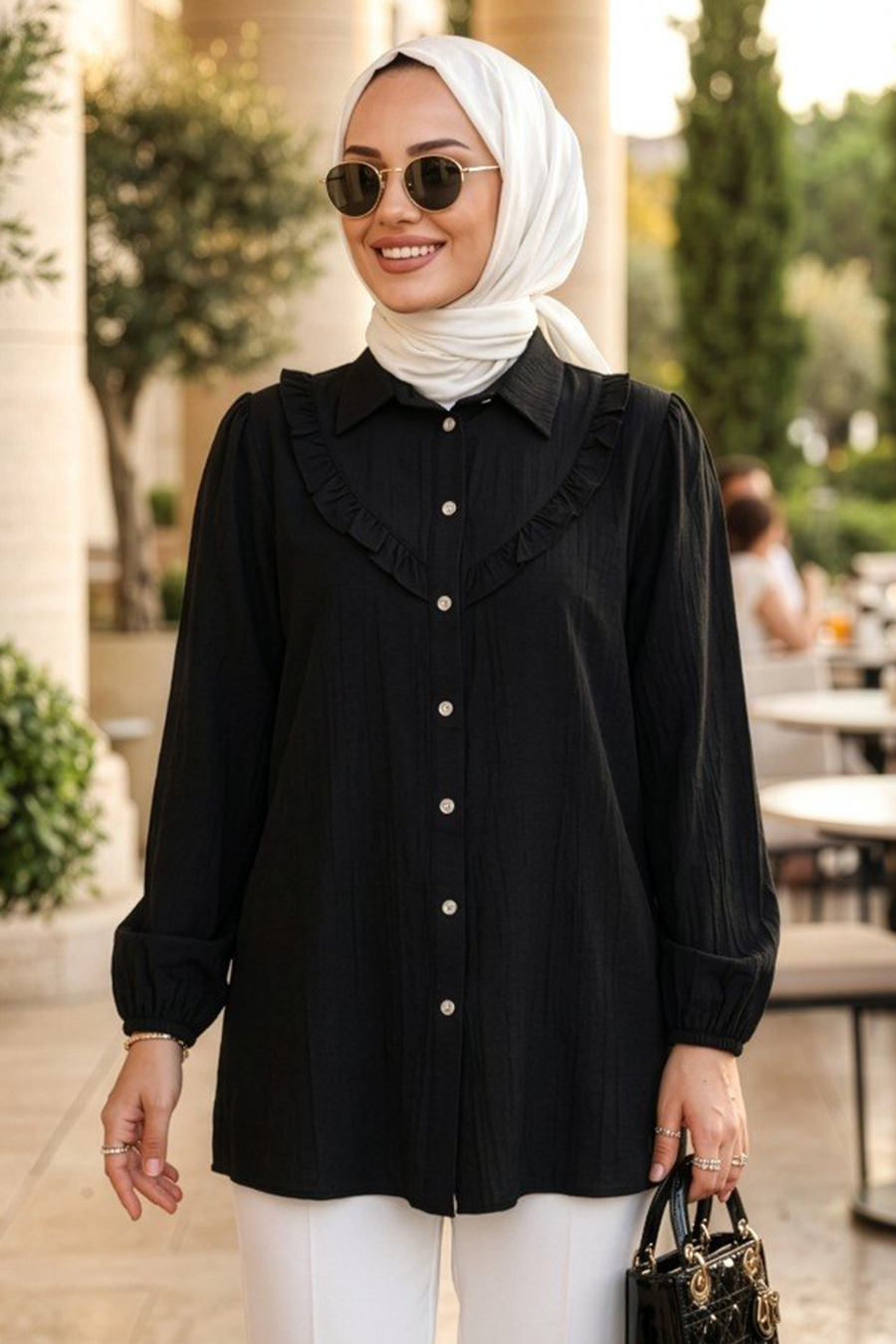Buttoned Black Modest Tunic 10693S