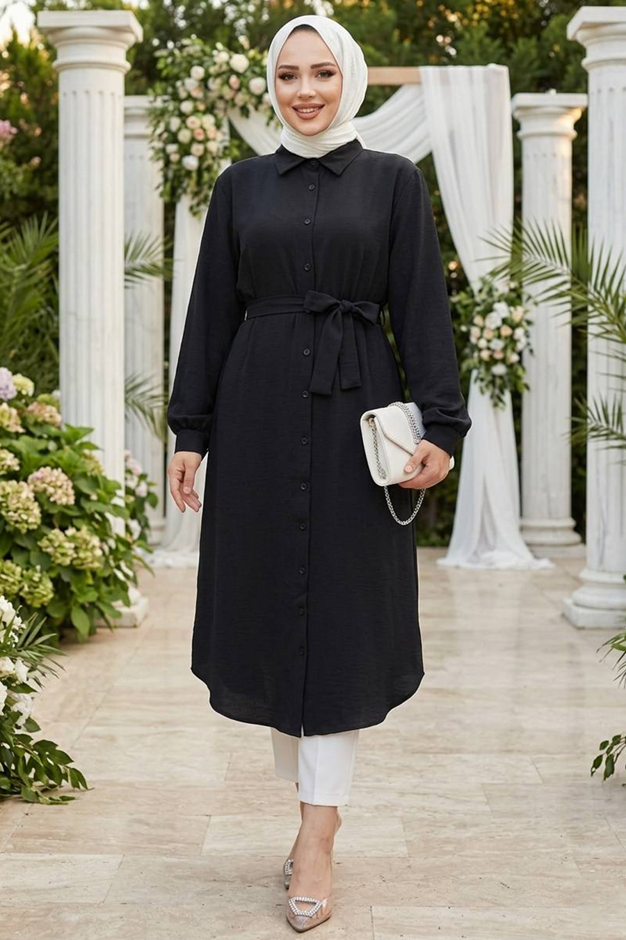 Buttoned Black Modest Tunic 32172S