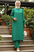 Buttoned Green Two-Piece Modest Set 12591Y