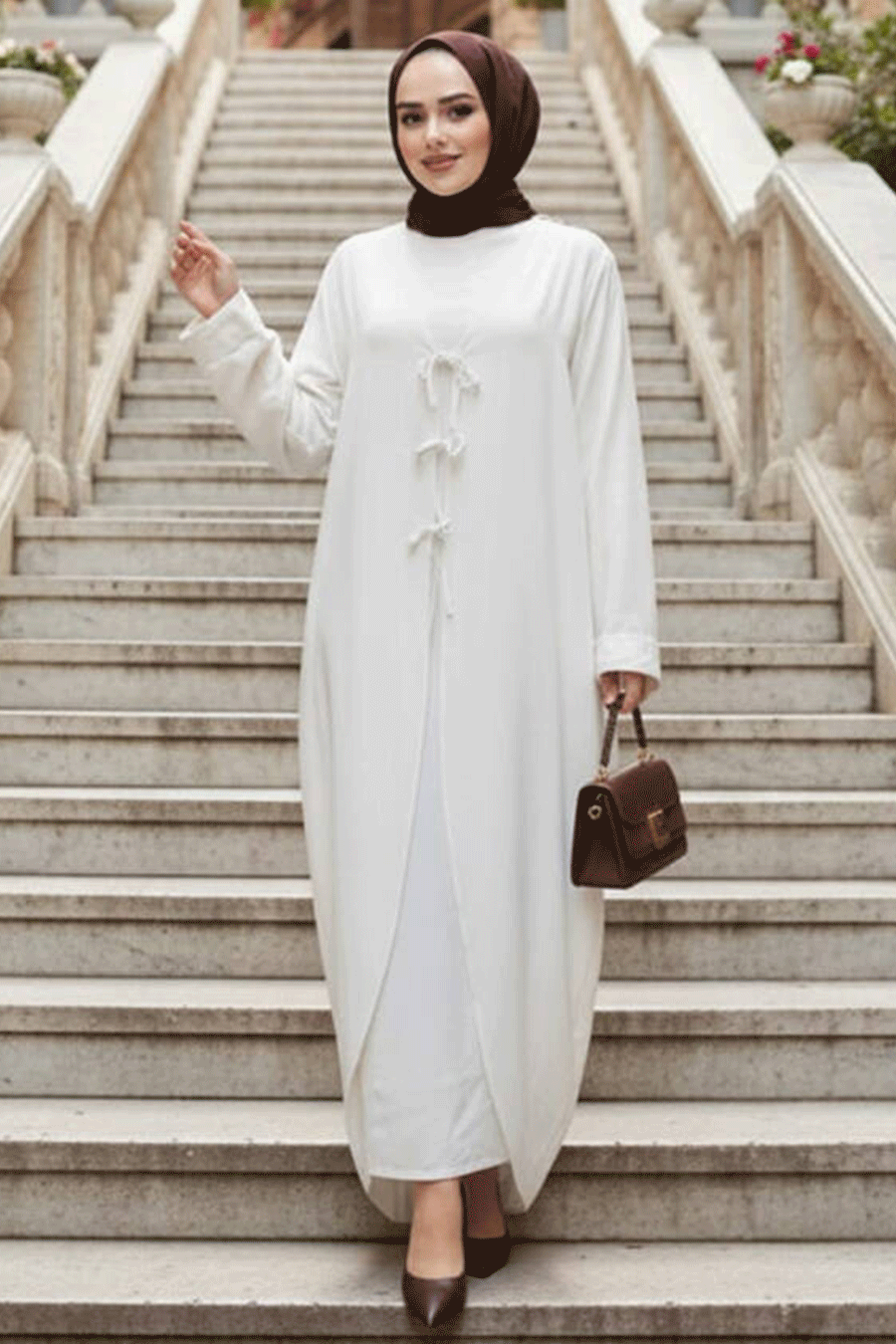 Ecru Two-Piece Modest Dress Set 76091E
