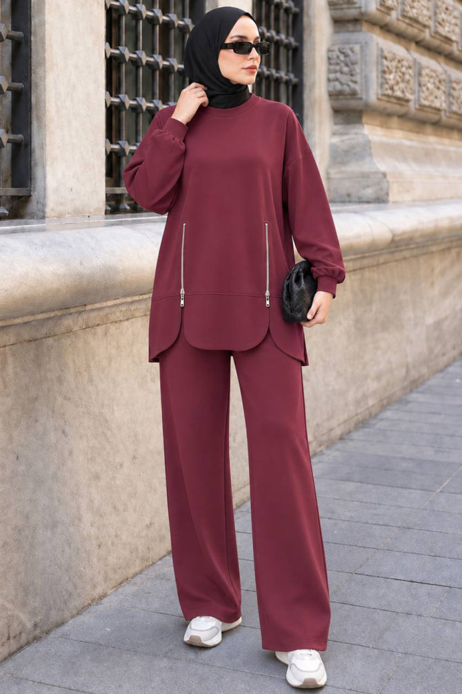 Cherry zip-pocket detail modest trouser two-piece set 3040VSN wholesale Turkey fall winter