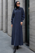 Zip-Collar Anthracite Modest Knit Dress 30071ANT