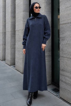 Zip-Collar Anthracite Modest Knit Dress 30071ANT