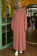 Zip-Collar Dusty Rose Modest Knit Dress 30071GK