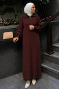 Zip-Collar Brown Modest Knit Dress 30071KH