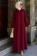 Zip-Collar Cherry Modest Knit Dress 30071VSN