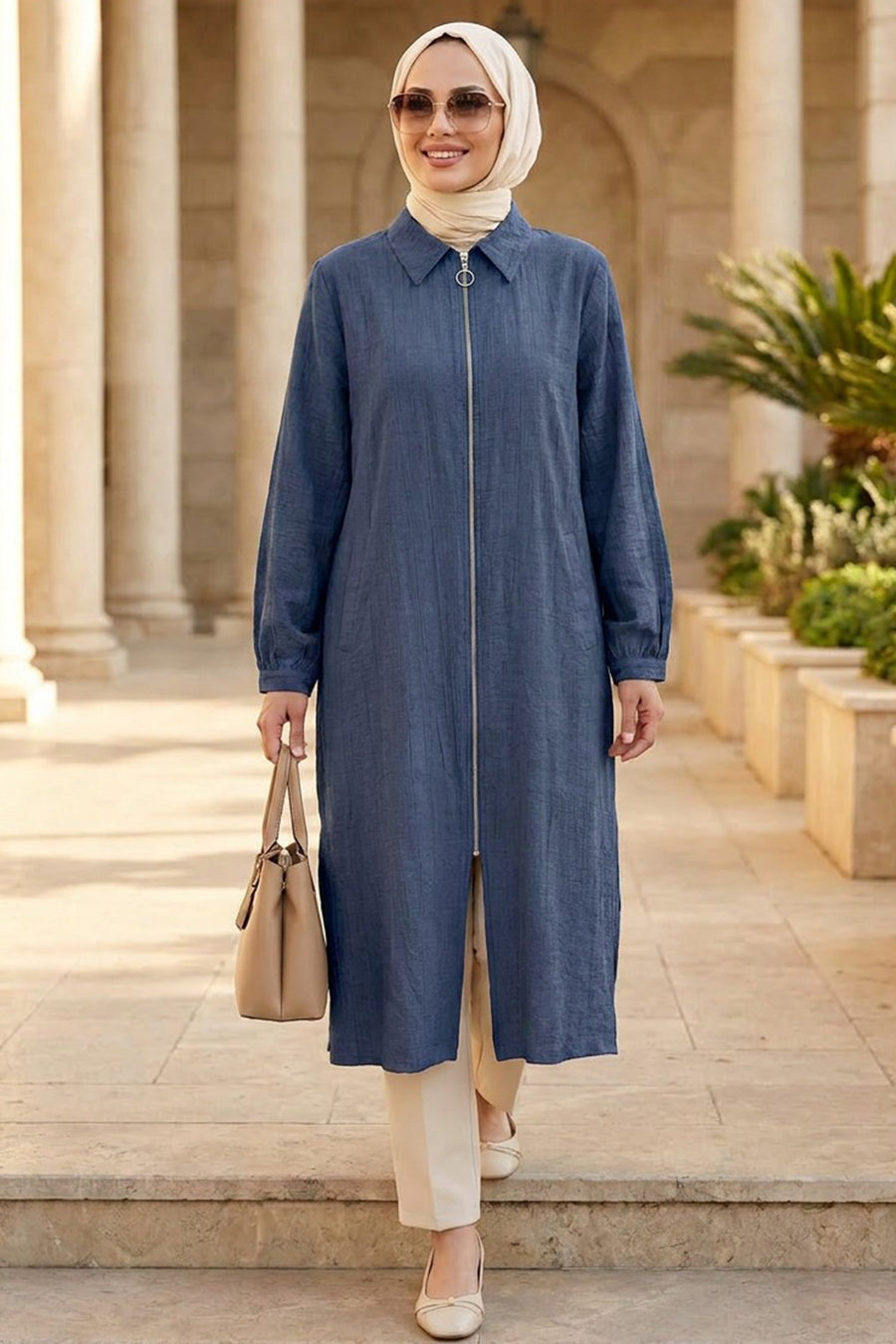 Zippered Dark Indigo Blue Modest Cape 15512KIM