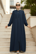 Zippered Petrol Blue Ferace Modest Abaya 45290PM