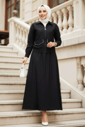 Zippered Black Skirted Two-Piece Modest Set 44751S