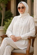 Ruffle-Detailed White Modest Shirt 10931B