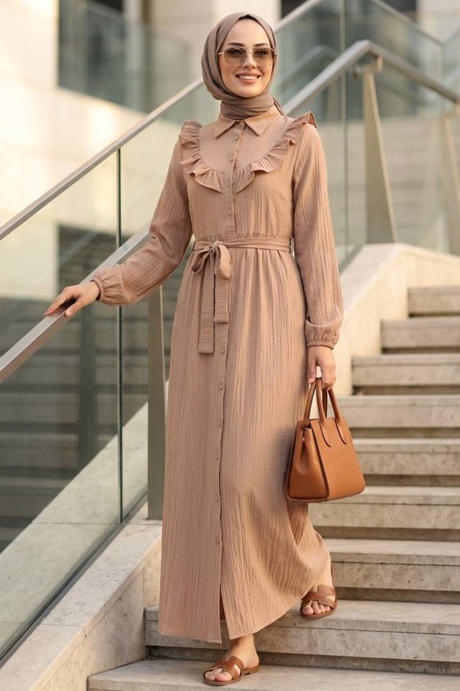 Ruffle-Detailed Biscuit Modest Dress 20311BS