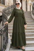 Ruffle-Detailed Khaki Modest Dress 10318HK