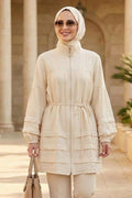 Ruffle-Detailed Zippered Stone Modest Tunic 15131TAS