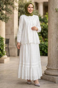 50194B White Ruffle-Collar Tiered Broderie Set