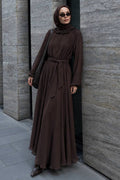 Ruffle-Collar Cape-Detailed Brown Modest Dress 5328KH