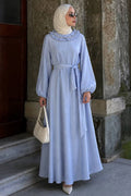 Ruffle-Collar Cape-Detailed Blue Modest Dress 5328M