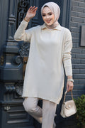Ribbed Cream Modest Knit Sweater Tunic 65903KR