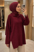 Ribbed Cherry Modest Knit Sweater Tunic 65903VSN