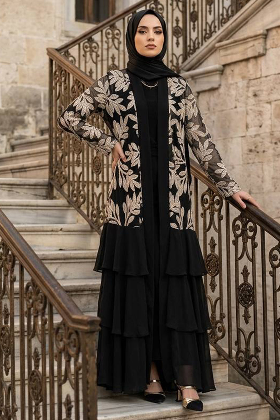 Guipure Lace Black Modest Abaya 63260S