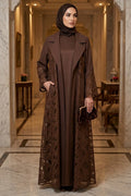 Guipure Lace Brown Modest Abaya 6317KH