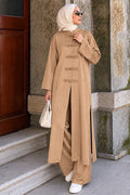 Biscuit judge-collar button-detail modest trouser two-piece set 1406BS wholesale Turkey fall winter