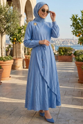 Rope-Belted Blue Modest Dress 20162M