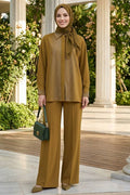 Stone-Embellished Olive Green Crepe Modest Two-Piece Set 95726YY
