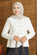 Heart-Button Pocket Cream Modest Knit Cardigan 251404KR