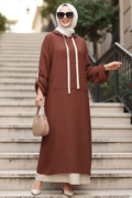 Hooded Brown Modest Dress 76612KH