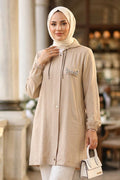 Hooded Drawstring Beige Modest Cape 15241BEJ