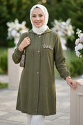 Hooded Drawstring Khaki Modest Cape 15241HK