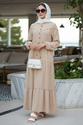 Layered Pleat Beige Modest Dress 10334BEJ — Set of 6 ($15/pc)