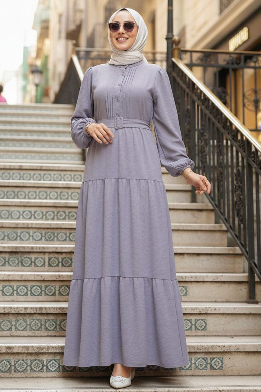 Layered Pleat Smoke Modest Dress 20207FU