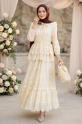50272BEJ Beige Tiered Ruffle Embroidered Set