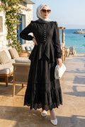 50205S Black Belted Buttoned Embroidered Set