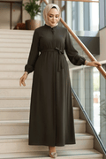 Belted Khaki Ferace Modest Abaya 26391HK
