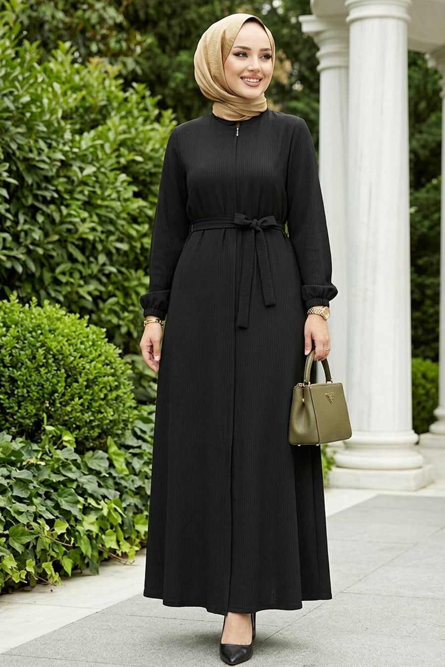 Belted Black Ferace Modest Abaya 26391S