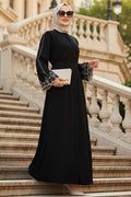 Sleeve-Detailed Black Modest Abaya 60063S
